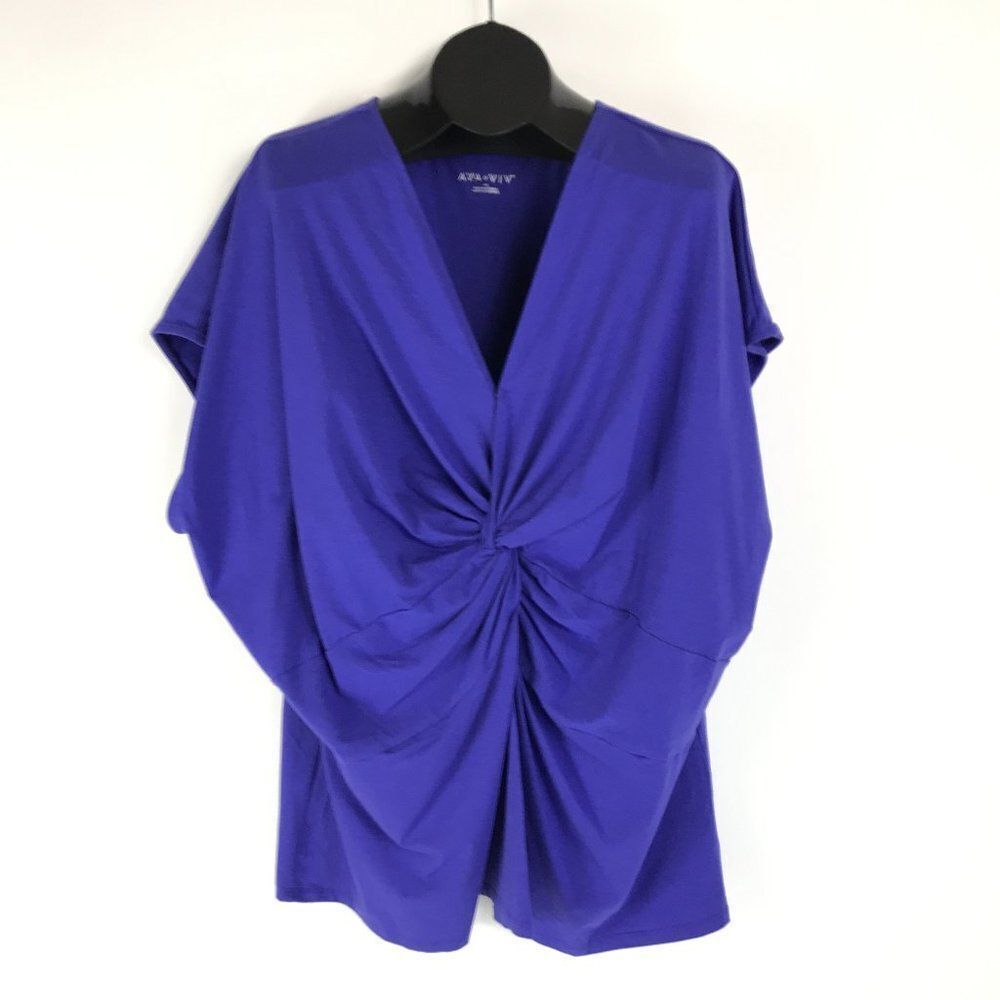 NEW Ava & Viv Twist Front Top Women's Plus Size 4X Blue Cotton Blend Stretch